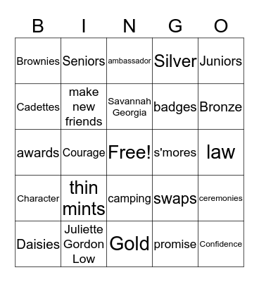 Girl Scout Lore Bingo Card