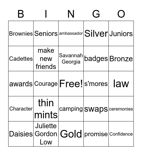 Girl Scout Lore Bingo Card