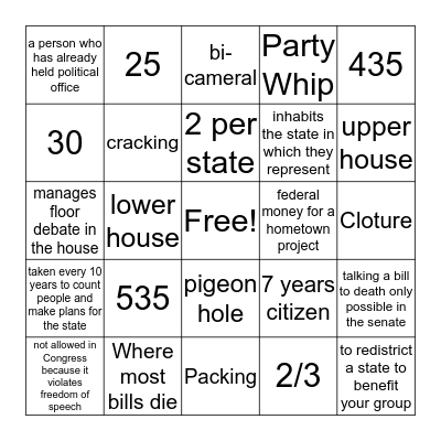 Congress Bingo Card