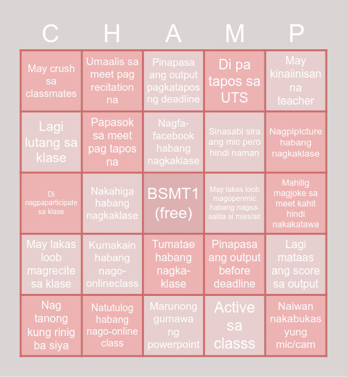 Never have i ever(online class edition) Bingo Card