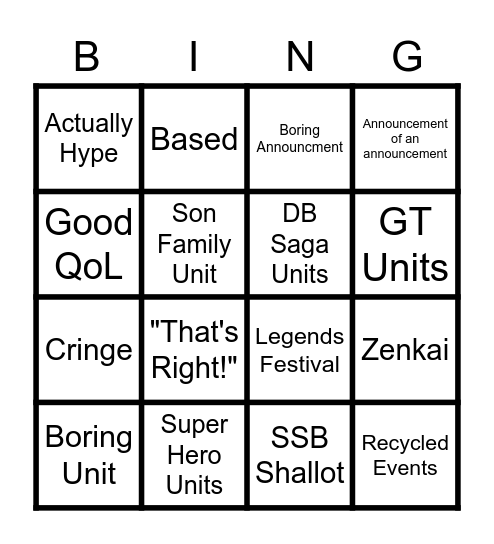 DBL Big Reveals Bingo Card