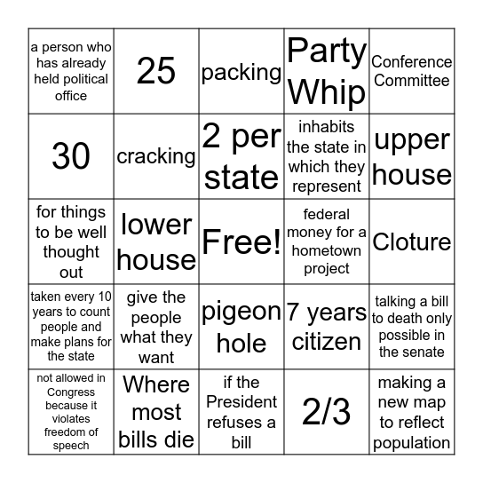 Congress Bingo Card