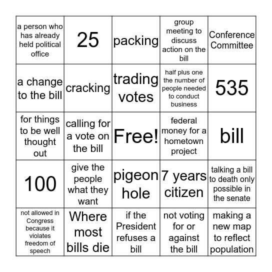 Congress Bingo Card