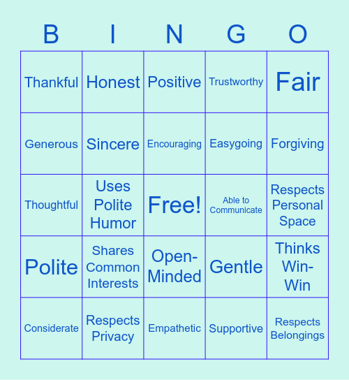 Qualities of a Friend Bingo Card