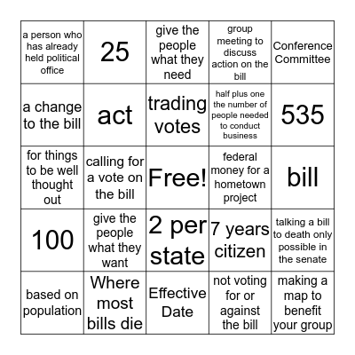 Congress Bingo Card