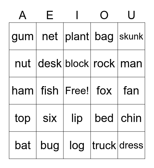 Vowel Bingo Card
