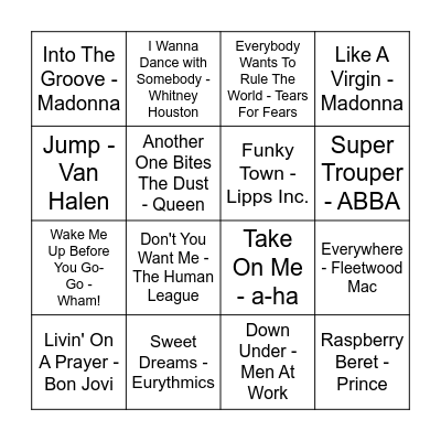 80s Bingo Card