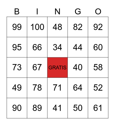 Numeros 20-100 Bingo Card