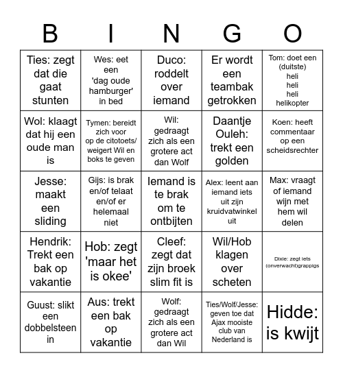 Heeren2 Teamweekend Bingo Card