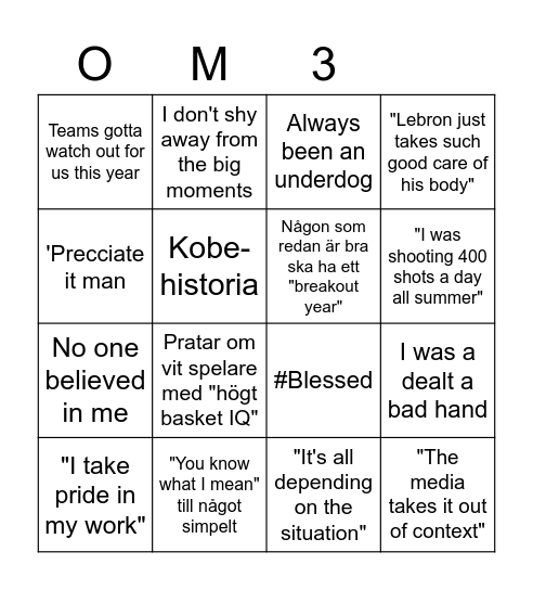 Old man and the three Bingo Card
