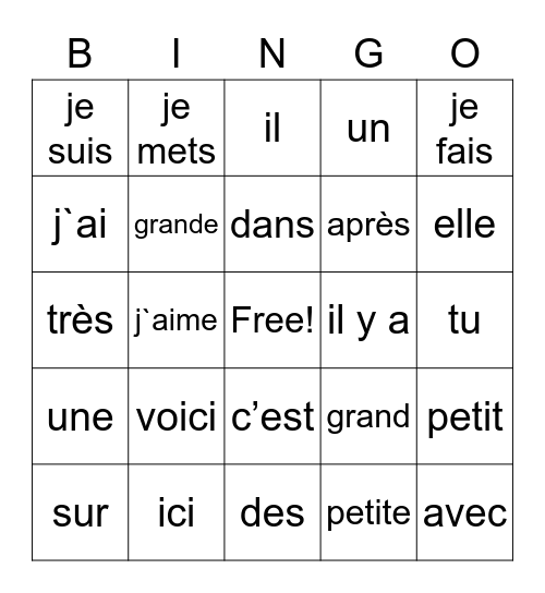 Mots fréquents Bingo Card