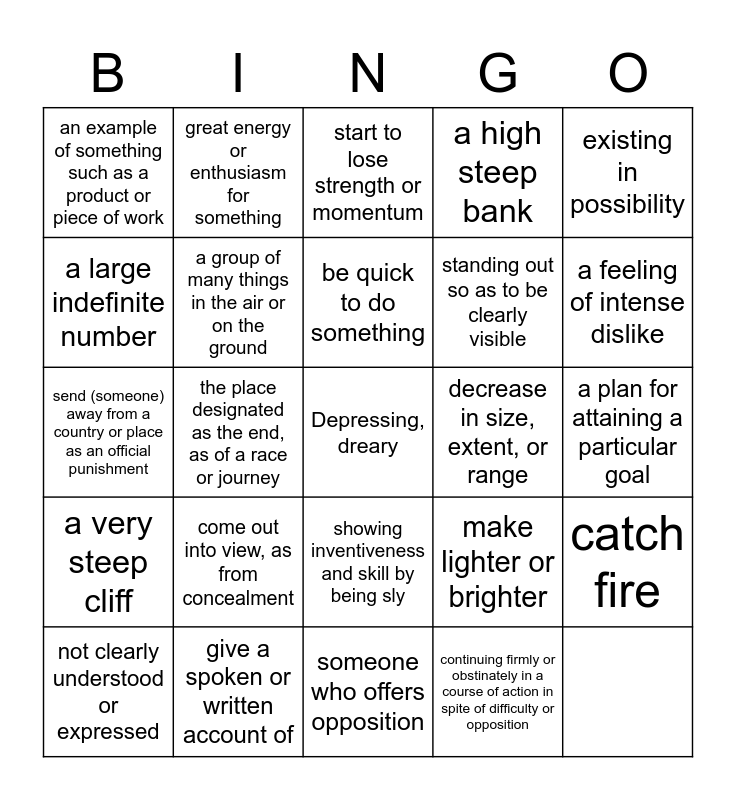 Vocabulary Bingo Card