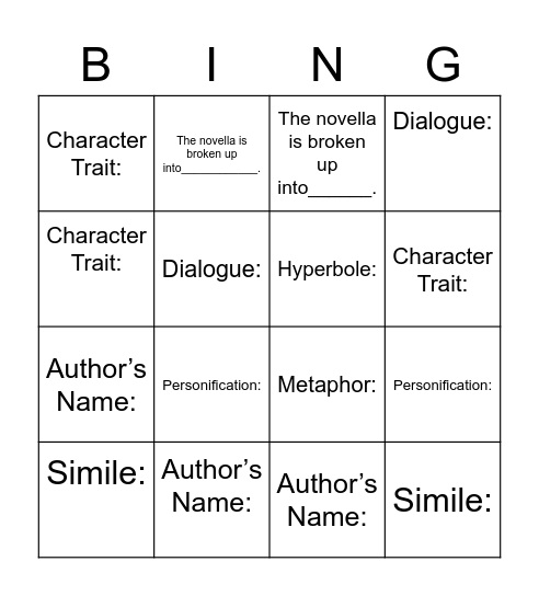 Stave 1 A Christmas Carol Pages 1-9 Bingo Card