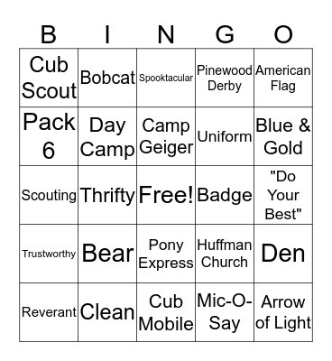 PACK 6 Bingo Card