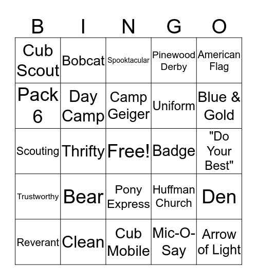 PACK 6 Bingo Card