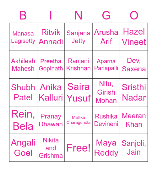 SASA Bigs!!! Bingo Card