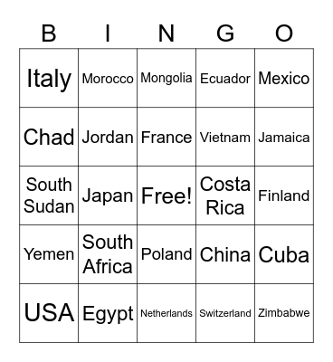 Latitude and Longitude Bingo Card