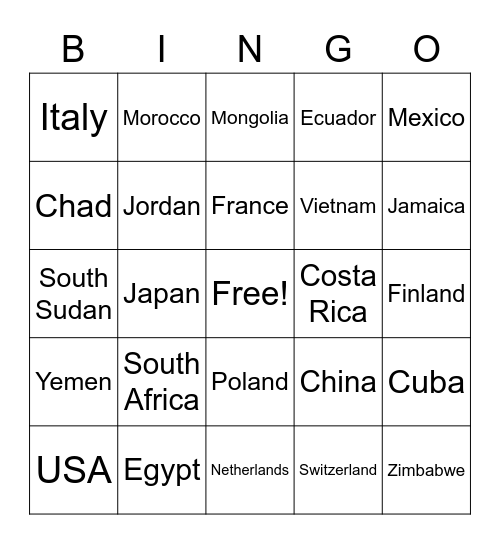 Latitude and Longitude Bingo Card