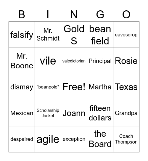 The Scholarship Jacket Bingo Card