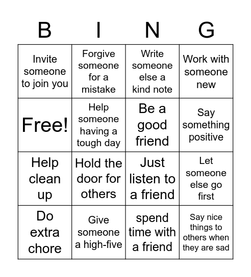 Kindnees bingo Card