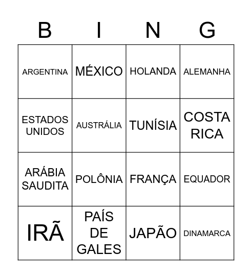 COPA DO MUNDO 2022 Bingo Card