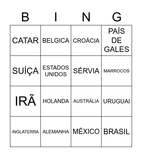 COPA DO MUNDO 2022 Bingo Card