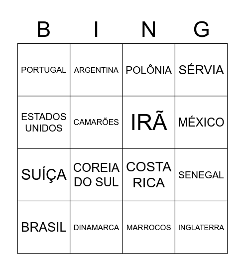 COPA DO MUNDO 2022 Bingo Card