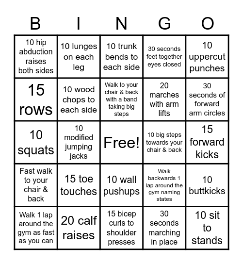 ACERCISE BINGO Card