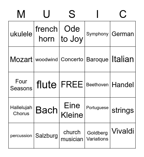 Music BINGO Card