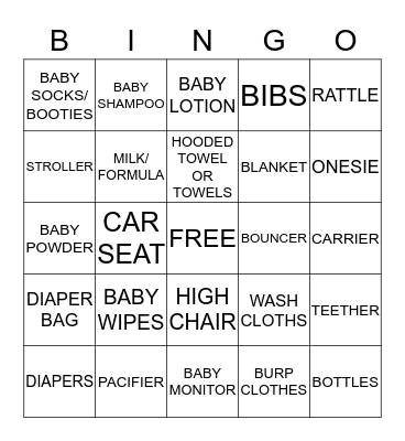 "GIFT OPENING" BABY BINGO Card