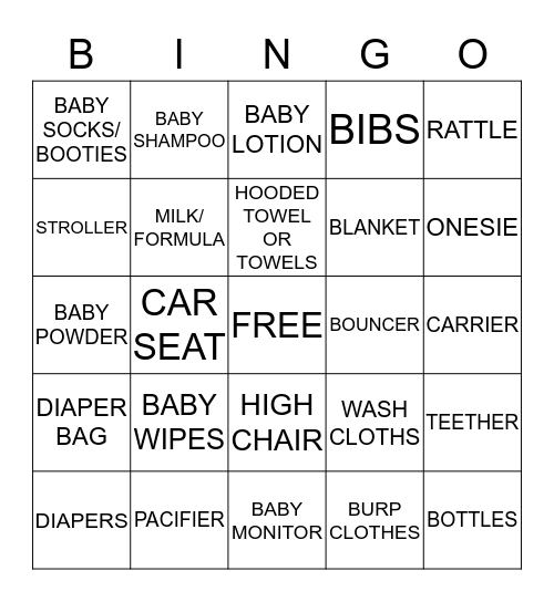 "GIFT OPENING" BABY BINGO Card