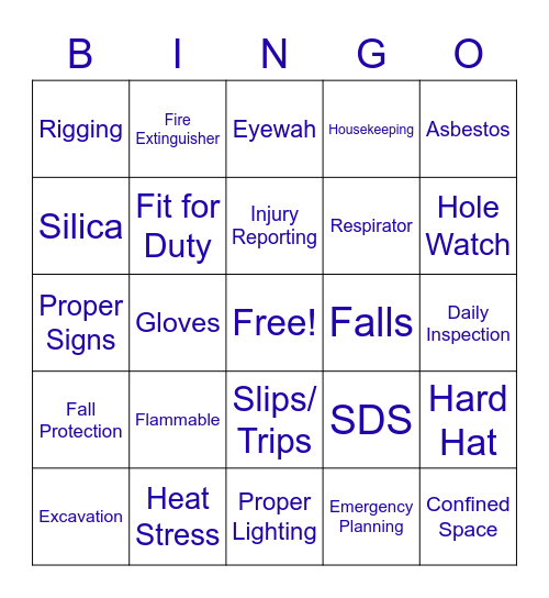 MLN Safety BINGO Card