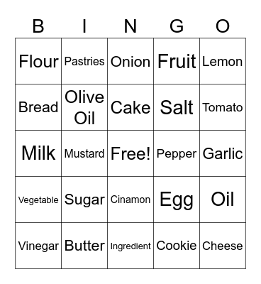 Baked Goods and Ingredients Bingo Card