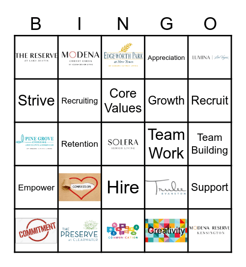 Solera Senior Living Bingo Card