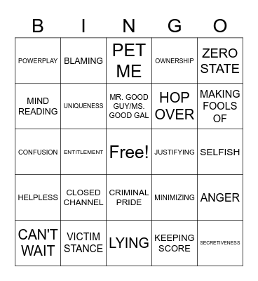 Thinking Error Bingo Card