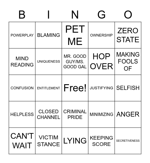 Thinking Error Bingo Card