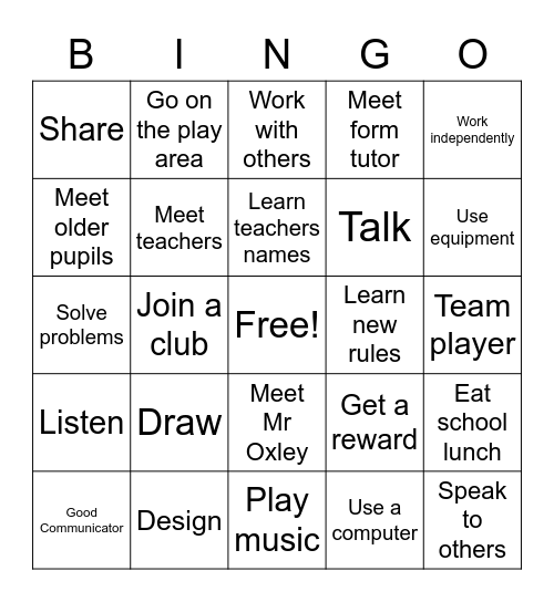 Transition Bingo Card