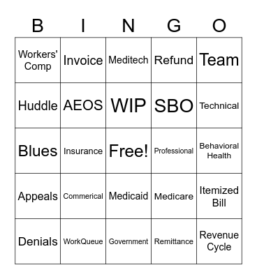 Patient Accounting Week Bingo Card