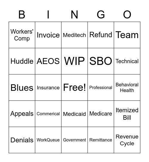 Patient Accounting Week Bingo Card