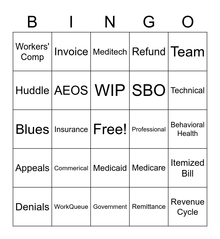 Patient Accounting Week Bingo Card