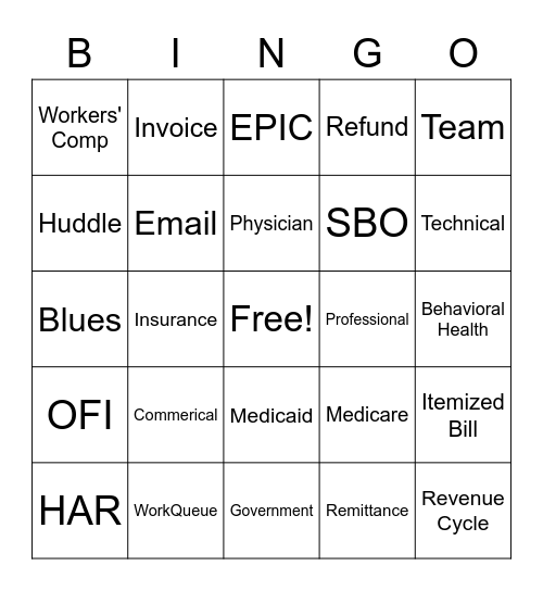 Patient Accounting Week Bingo Card