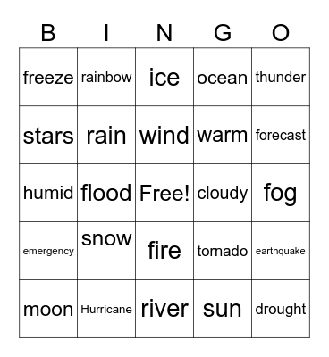 Weather conditions Bingo Card