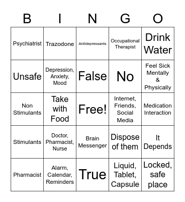 Psychotropic Bingo Card