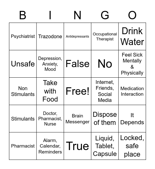 Psychotropic Bingo Card