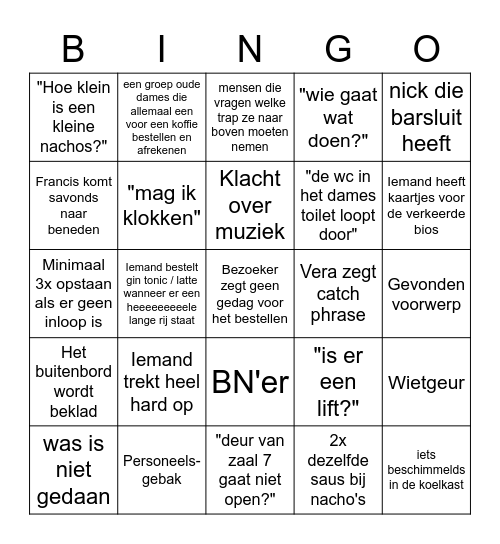 Cinerama Bingo Card