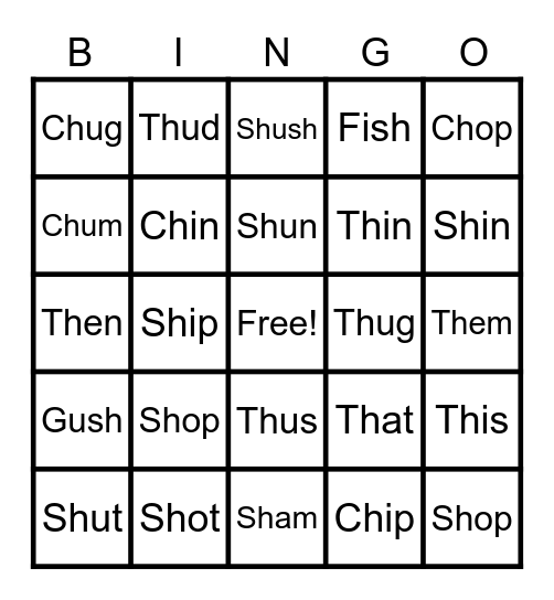 Bingo: Digraphs and short vowel sounds Bingo Card