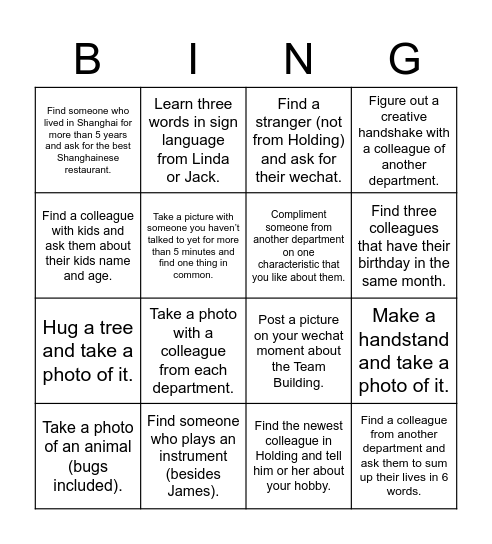 Teambuilding Bingo Card