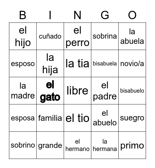 la familia Bingo Card