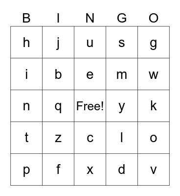 letters Bingo Card