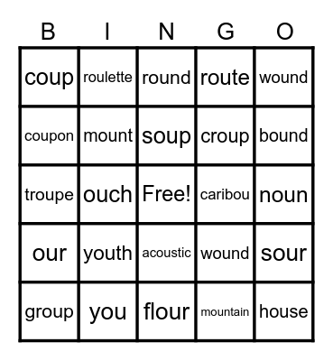 /ou/ sounds Bingo Card